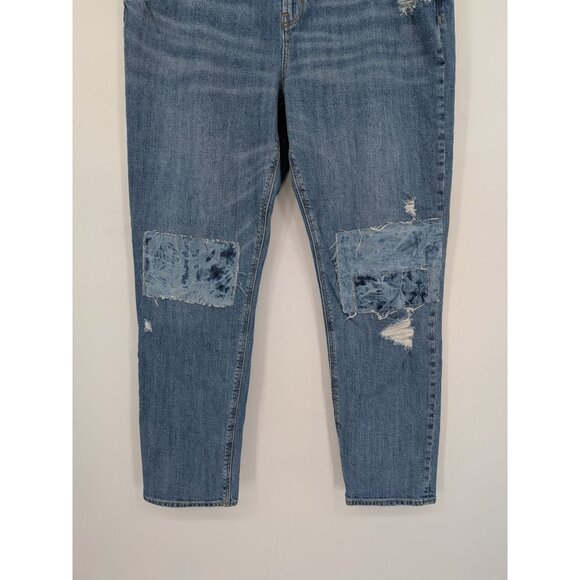 Old Navy Boyfriend Jeans Women Size 16 Tall Mid Rise Patchwork Distressed Grunge - Picture 5 of 12